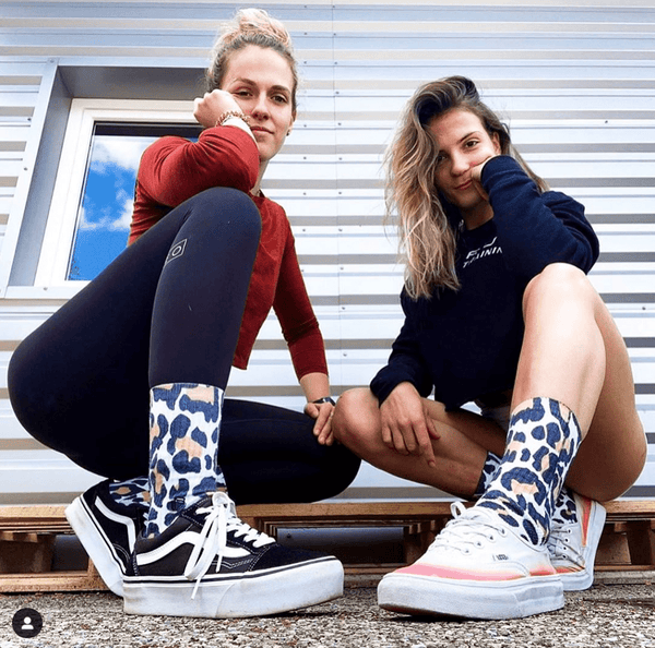 Funky crossfit socks two girls white leopard print hexxee