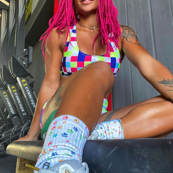 What kind of socks to wear for CrossFit paw prints hexxee andrianella pink hair