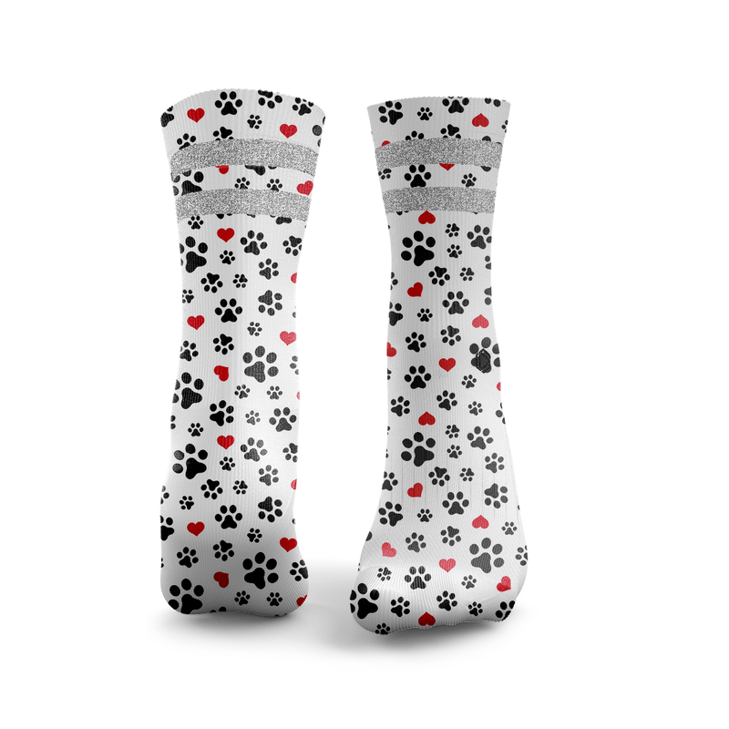 Paw Print Hearts Glitter Socks