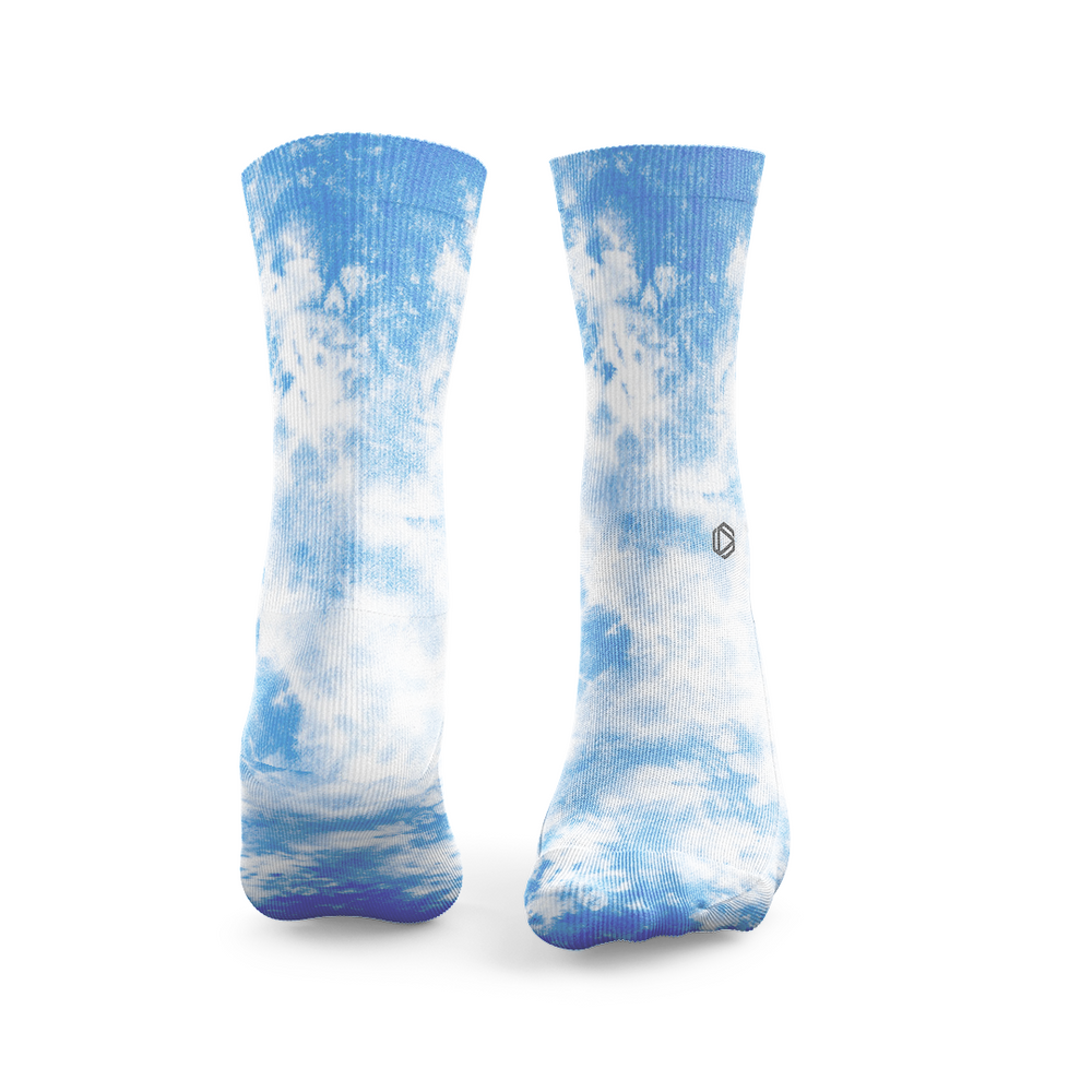 blue and white tie dye socks